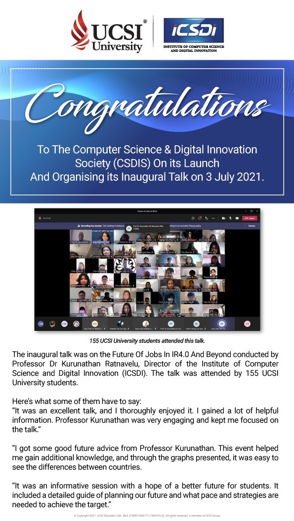 Congratulations To The Computer Science & Digital Innovation Society (CSDIS)!