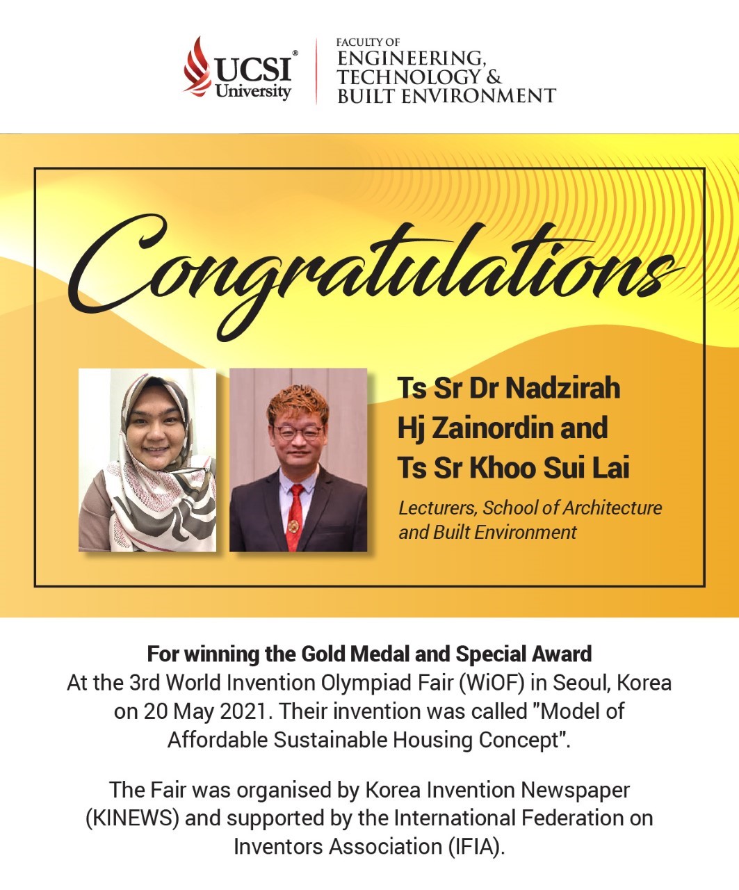 Congratulations, Ts Dr Nadzirah Hj Zainordin & Ts Sr Khoo Sui Lai ! (SABE)