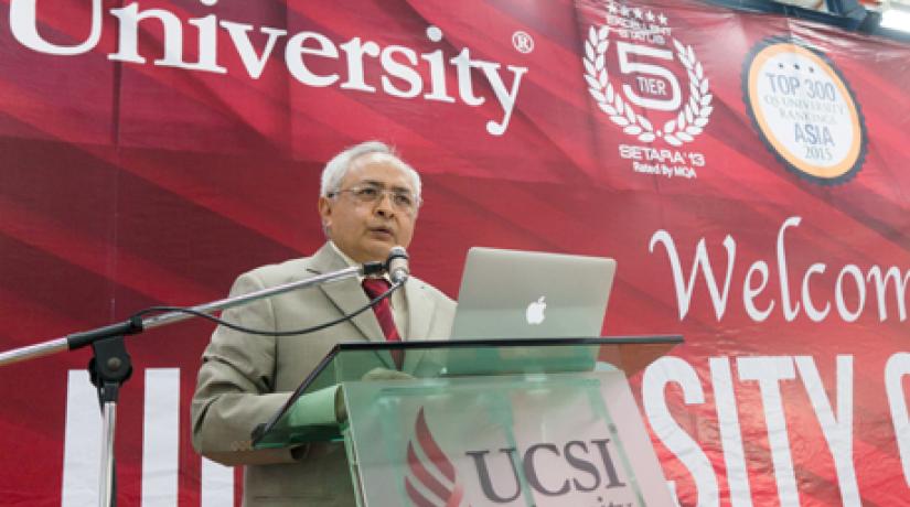 [WELCOME]: Senior Prof Dato’ Dr Khalid Yusoff, Vice-Chancellor and President of UCSI University welcoming the new students and sharing the University’s milestone moments.