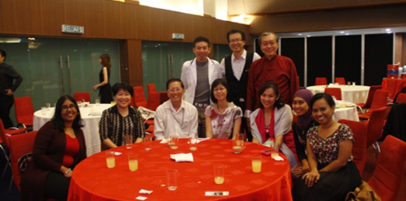  ALL SMILES (From left): Head of the A-Level Academy Dr Nalina AP Thurairajah and the director of the University’s Centre of Pre-University Studies Ms Mabel Tan posing for the camera with other lecturers and guests at the ball.