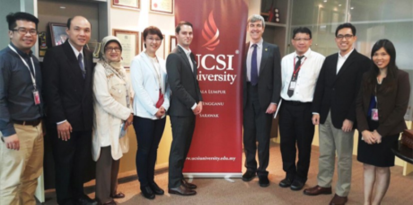 Dr Christopher Shepard (fifth from left) and Dr Manning (fourth from right) pictured with Professor Dr Ooi Keng Boon (third from right) and other Deans and Academic Heads from UCSI.