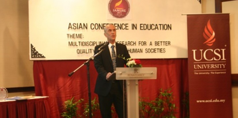 Chief Operating Office of UCSI University's Terengganu Campus, Associate Professor Dr Keith Robert Thomas giving his keynote address at the Conference.