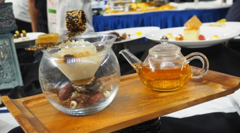 [THE HEALTHY DESSERT]: Almond Tofu served with Cheng Teng Soup infused with Selfheal Herbs, Cheng Teng Foam Mousse and Sesame Tuile by bronze winner Poon Wing Choong.