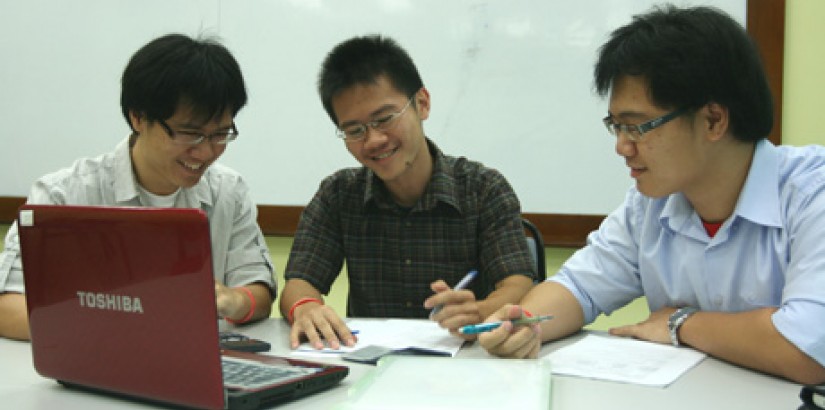  FAMILY TIES (From left): Brothers Dan, David and Daniel Soo bouncing ideas and suggestions off each other for their assignments.