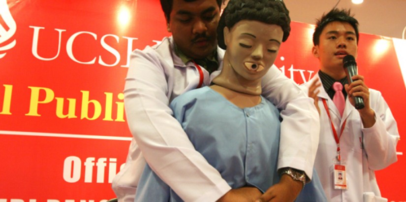 Medicine students, conducting a demonstration on how to help choking victims Other related articles:
