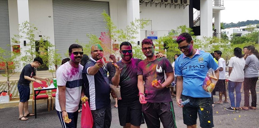 Excited students at the Colour Festival.