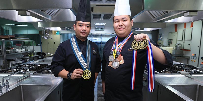 Mohd. Aiman (right) owes his many awards bagged from the various cooking competitions to Mohamed Fadzly (left) and UCSI.