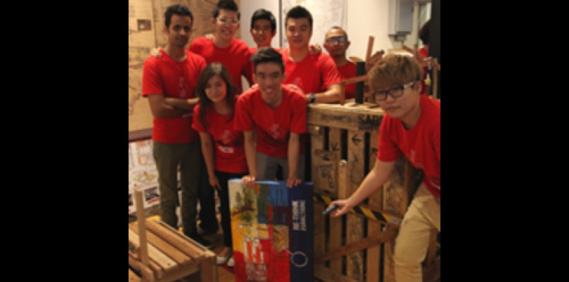  GROUP PORTRAIT: UCSI’s Interior Architecture students Morteza Bozorgi (front row, most left) and Edward Gan (front row, third from left) posing with the rest of their team after winning the Installation Design category during the 17th MIID Interior Desig