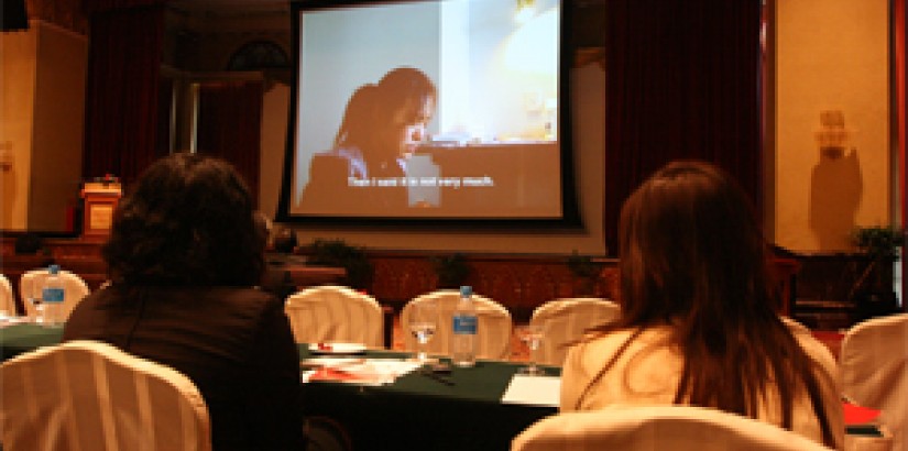 Participants watching the documentary Waves