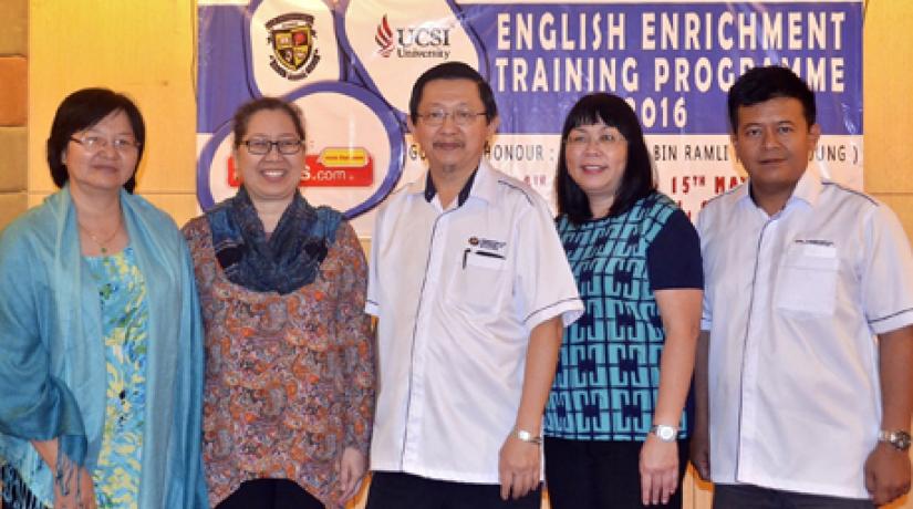 [THE RIGHT RESOURCES]: (from left) Ling Pek Leng, School Improvement Specialist Coach (SISC + English - Secondary); Asst Prof Dr Genevieve, Acting Head of FoSSLA’s English Language and Communication (ELC) Department; Ding Kong Leong, Principal of SMK Meth