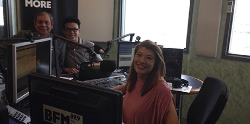  BUSINESS TALK: Tan Sri Dr Wan Mohd Zahid Mohd Nordin (left) and Choo (centre) being interview by Freda Liu on the BFM radio station.