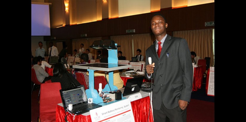 Final year student of Electrical and Electronic Engineering, Odewale Olajide Ahmed from Nigeria, with his project, “Smart Battery Management System.”