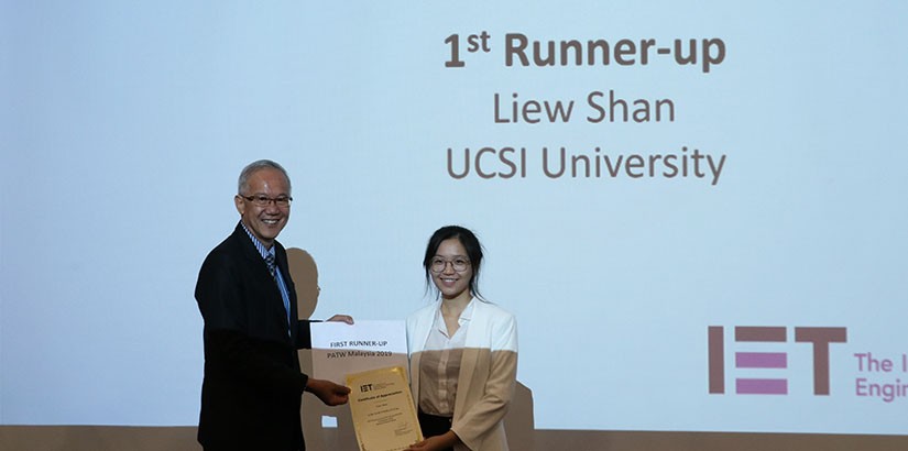 Liew Shan from UCSI IET On Campus was awarded the first runner up of the PATW 2019 National Level. 