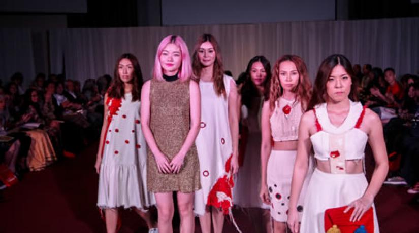 Xu Ya (second from left) drew inspiration from the human blood cell for her cohesive five-piece collection.