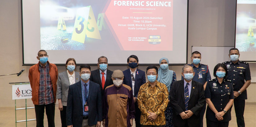 UCSI Group Founder and Chief Executive Officer, Dato’ Peter Ng (middle, front); UCSI University Vice Chancellor and President, Senior Academician Professor Dato’ Dr Khalid Yusoff (second, left); Malaysian Forensic Science Association President, Dato’ Dr Y