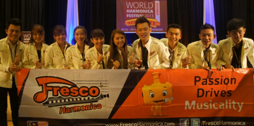  ALL SMILES: Fresco Harmonica – including its founders and UCSI alumni Evelyn Choong and Aiden Soon (sixth and seventh from left, respectively) – posing for a group shot at the World Harmonica Festival in Trossingen, Germany after netting multiple wins.