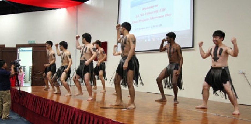 HAKA DANCE: Students performing a traditional ancestral war cry from the country of New Zealand during the ‘Melting Pot of Cultures’ showcase.