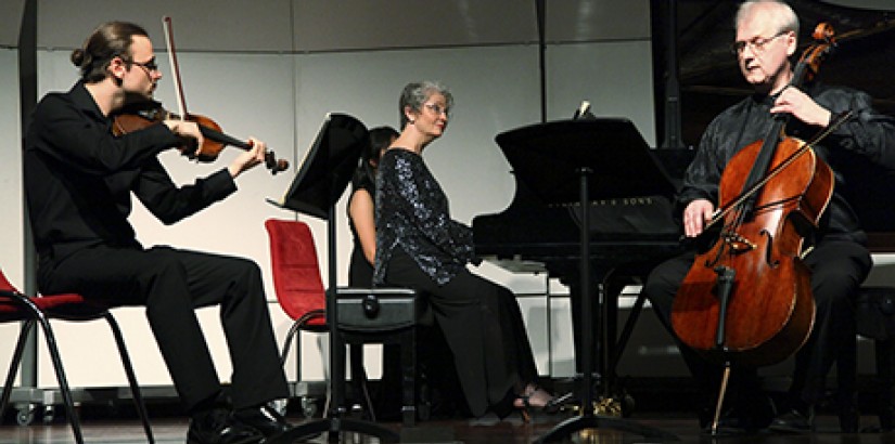  WORLD-RENOWNED (From left): The Orfeo Trio – violinist Eveny Zvonnikov, pianist Julie Bees and cellist Leonid Shukaev – performing their first-ever concert in Malaysia during the launch of UCSI University’s Institute of Music.