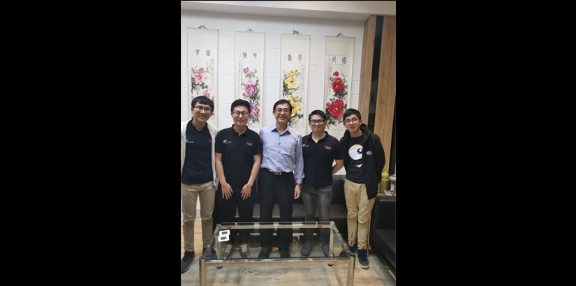 (left to right) Lim Kel Vin, Ng Weng Mun, Professor Dr Leehter Yao, Assistant Professor Ts Dr Lim Wei Hong, Koh Jia Shun inside the office of Professor Dr Leehter Yao.