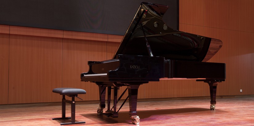 Two concert grand pianos (Steinway-D and Fazioli F308) in the recital hall