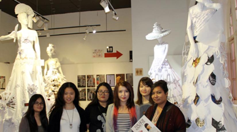 [BRIGHT TALENTS]: [from left] Leong See Wen, Ng Yen Lynn, Li Miao, Zhanna Otegen and Ng Kai Ting sharing a light moment with Carol Khan, Communication Director of KL City Gallery.