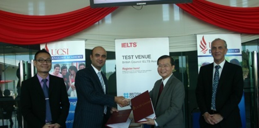 UCSI University's Deputy Vice Chancellor of Academic Affairs & Research Professor Emeritus Dr Lim Koon Ong and Brithis Council Deputy Country Examinations Manager Deep Adhikari sealing the agreement.