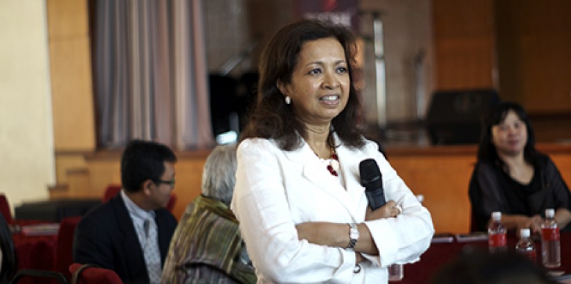  MASTER CLASS: Renowned writer and social activist Marina Mahathir listening to the students share their opinions during the master class session she conducted.