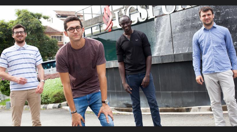 Polytech Nantes students (from left) Jean Portalis, Alban Sicard, Omar Diouf and Florent Sabadie sharing a light moment during their second day at UCSI University.