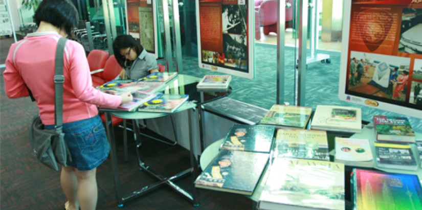 Interesting: students going through books on Malaysia’s independence, one of the main attractions of the Merdeka exhibition