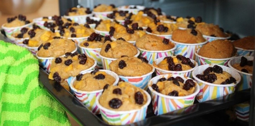 Whole wheat jackfruit muffins baked by children