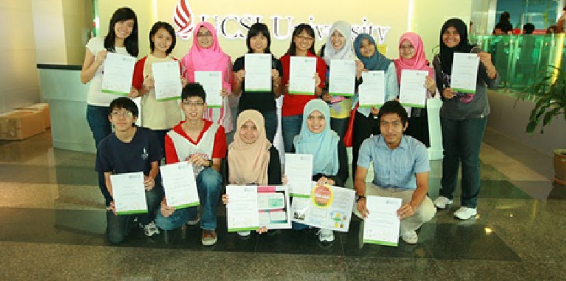 Students from UCSI University A-Level Academy hold up their certificates after participating in the University of Bath International Science Summer School Competition.