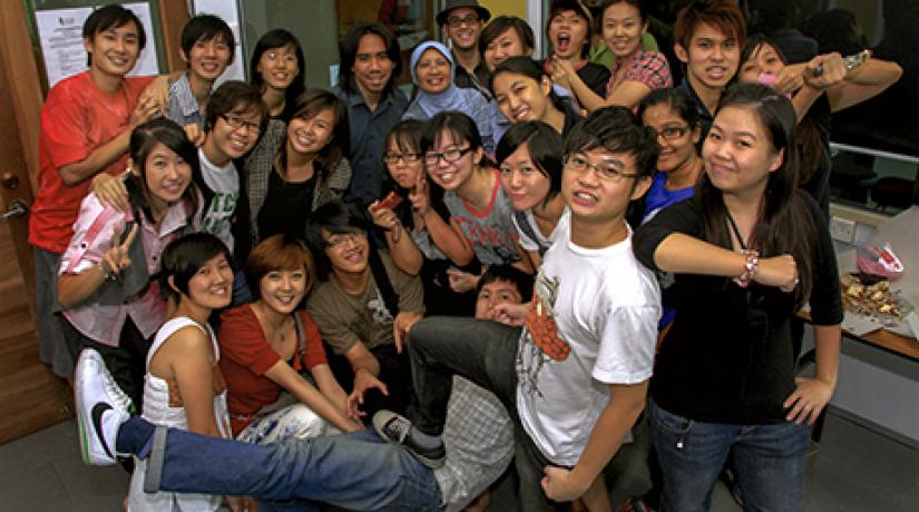  ALL SMILES: UCSI alumni Joshua Chay (front row, second from right) – now the co-founder of The Spacemen, a production house – celebrating the end of his final presentation for his bachelor’s degree with coursemates.