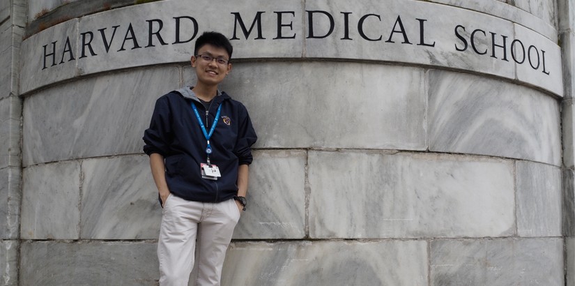 Nick stood proudly outside of Harvard Medical School.