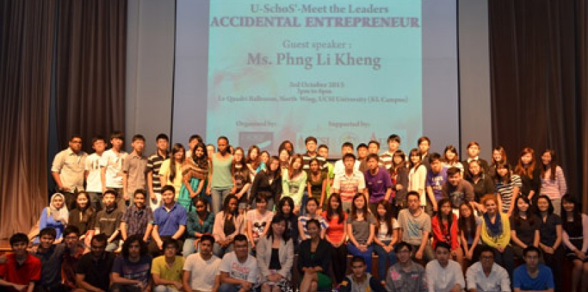 GROUP PORTRAIT: A group shot of the participants with business extraordinaire Phng Li Kheng (front row, sixth from right)and U-SchoS’ club advisor and UCSI University Trust head Shannen Choi (front row, seventh from right).
