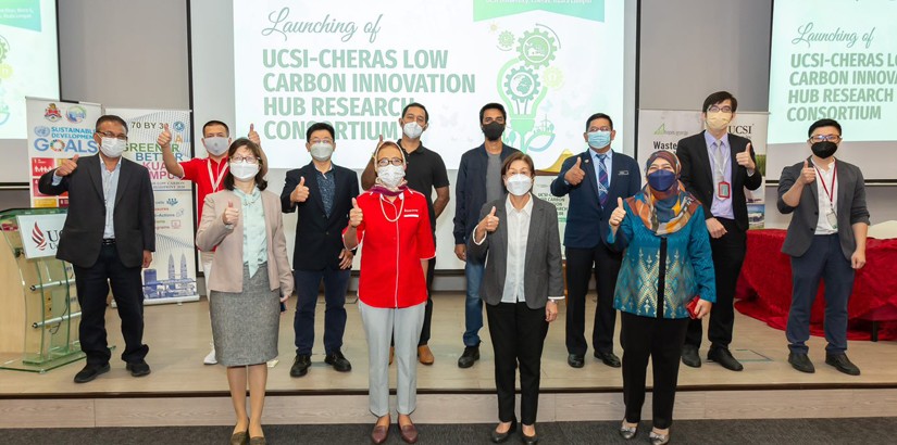 For well-being of all: UCSI's Vice Chancellor Professor Datuk Ir. Ts. Dr. Siti Hamisah Binti Tapsir (second from left- front row) and the industry partners will join forces to provide industry insights and promote low carbon development.