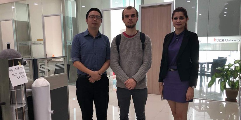 (l to r ) Assistant Professor Dr John Tan Teng Hwang , Maximilien Lefevre (French intern student) and Assistant Professor Dr Mastaneh Mokayef. 
