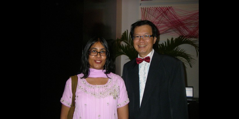 Dr Nalina and Mr Tai looked splendid as they welcomed guests at the door.