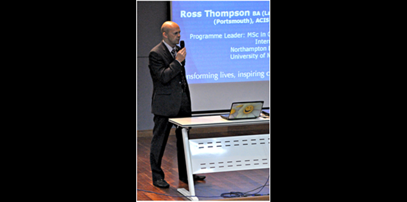  ENGAGING SESSION: Esteemed speaker Mr Ross Thompson addressing the audience during the public lecture titled, "An Investigation of Governance & Corporate Ethics Issues Facing ASEAN Countries".