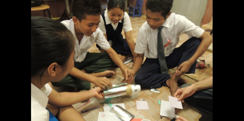  BRIGHT LEARNERS: CSO students in the midst of making a rocket during U-SchoS’ ‘Rocket to the Moon’ campaign.