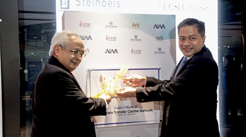  ANOTHER MILESTONE RECORDED: UCSI University Vice-Chancellor and President Senior Professor Dato’ Dr Khalid Yusoff (left) and CEO of National Innovation Agency Malaysia Mr Mark Rozario, officiated the first private university partnership between Steinbeis