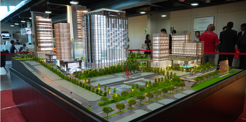 A scale model of UCSI University's new campus expansion, featuring two 38-storey blocks that will add around 1 million sq ft of operational space and increase student capacity by more than 3,000.