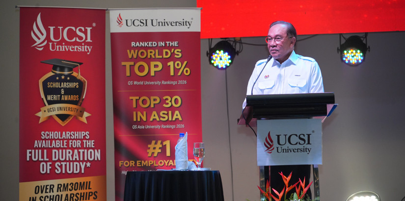 Prime Minister Dato’ Seri Anwar Ibrahim delivers his address at UCSI, engaging students and guests on key national issues while highlighting the role of higher education in shaping Malaysia's future.