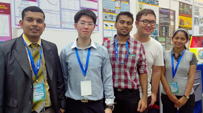  WINNING SMILES (second from left to right): UCSI Chemical Engineering students Wong Jing Ren, Selvaraja, Chin Chun Man and Shapnathayammal with their lecturer Mr Mubarak Mujawar during the recent i-ENVEX 2014.