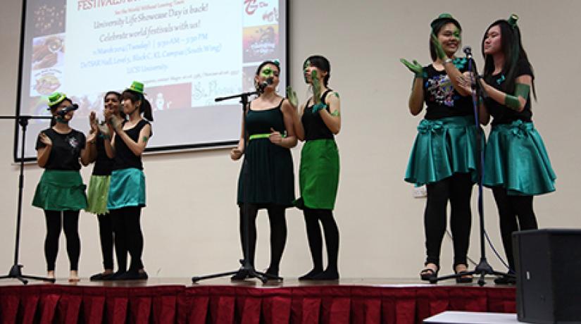  IRISH BELLES: UCSI students singing a traditional Irish folk song.