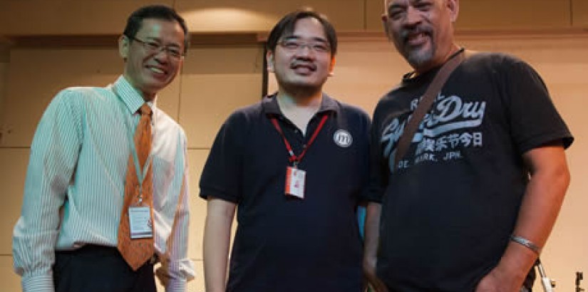 Andy Peterson (right) pictured with Professor Dr P'ng, Director of UCSI's Institute of Music (left) and Assistant Professor Justin Lim Fang Yee (centre), Head of the Contemporary Music programme.