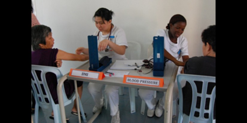 Blood Pressure and Body Mass Index tests being conducted at the Taman Midah Rukun Tetangga