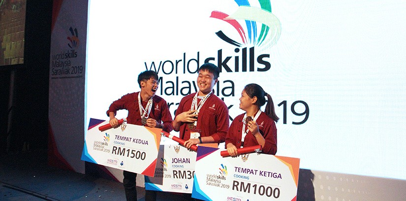 The team from UCSI University's Diploma in Culinary Arts program won at World Skills Malaysia Sarawak 2019. From left Lu Heng We, Kenny Lai Chee Chiang, and Tay Pui Yee.