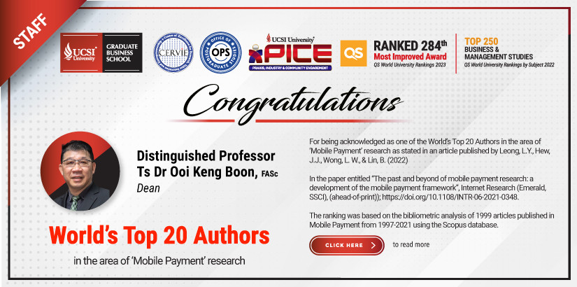 Distinguished Professor Ooi Acknowledged One of the World’s Most Prolific Researchers in Mobile Payment Research