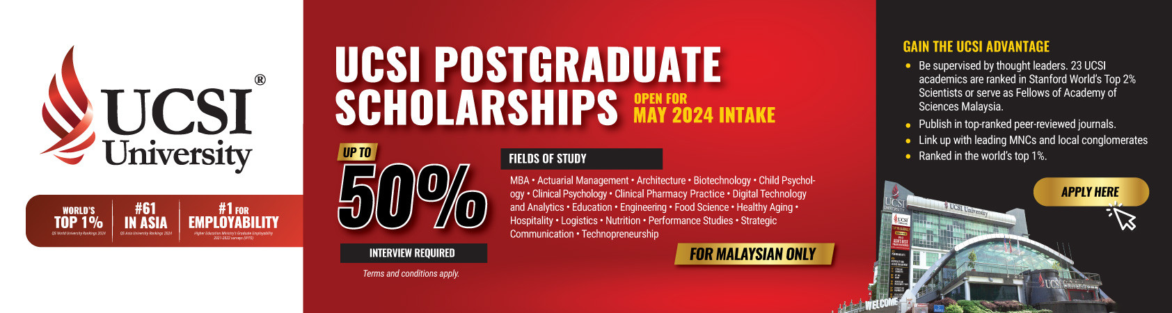 UCSI Postgraduate Scholarship