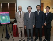 From left, Tan Sri Chancellor, Dato’ Dr. Roslani (author), University Council Chairman Dato’ Haji Mohd Karim and Group President Peter T. S. Ng during the book launching ceremony